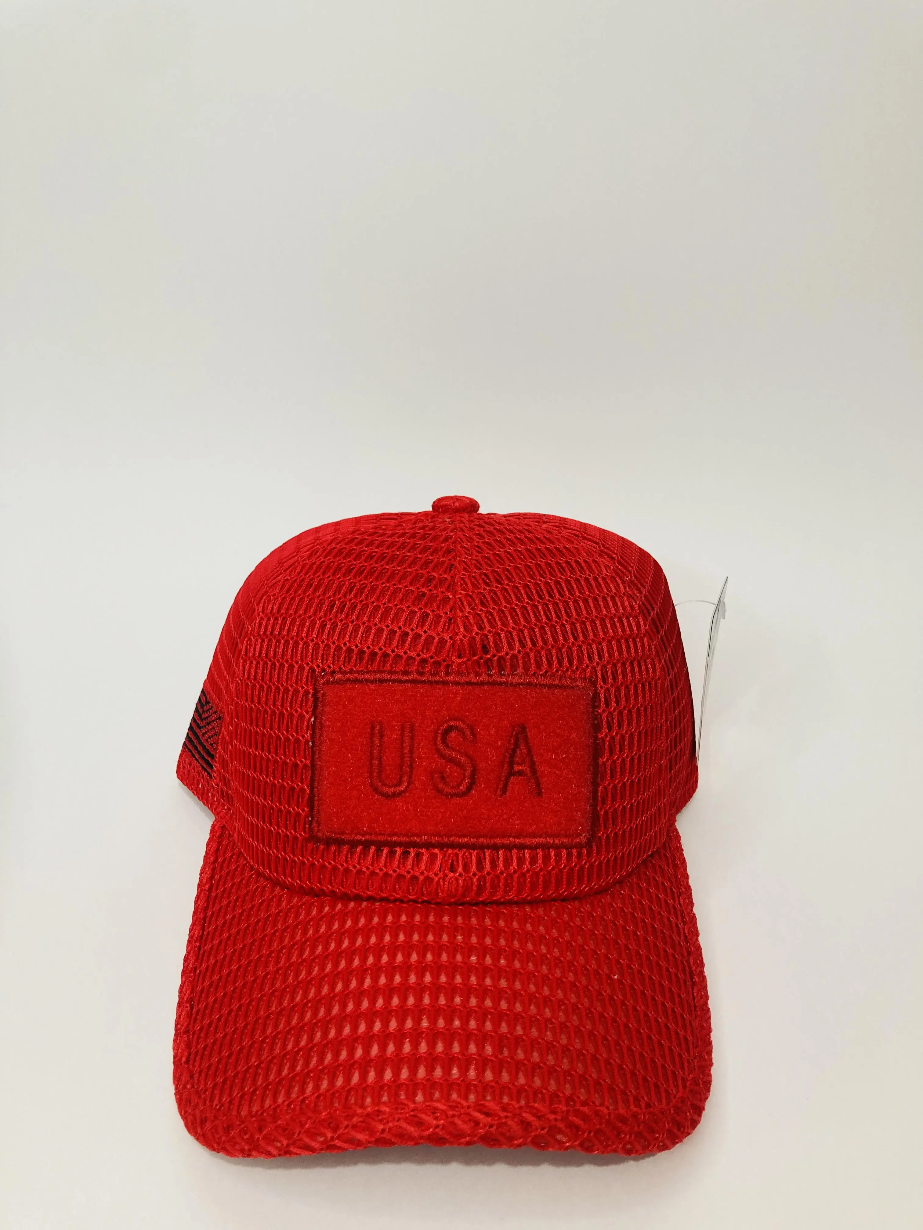 Pitbull Red Mesh Trucker Hat with removable flag patch