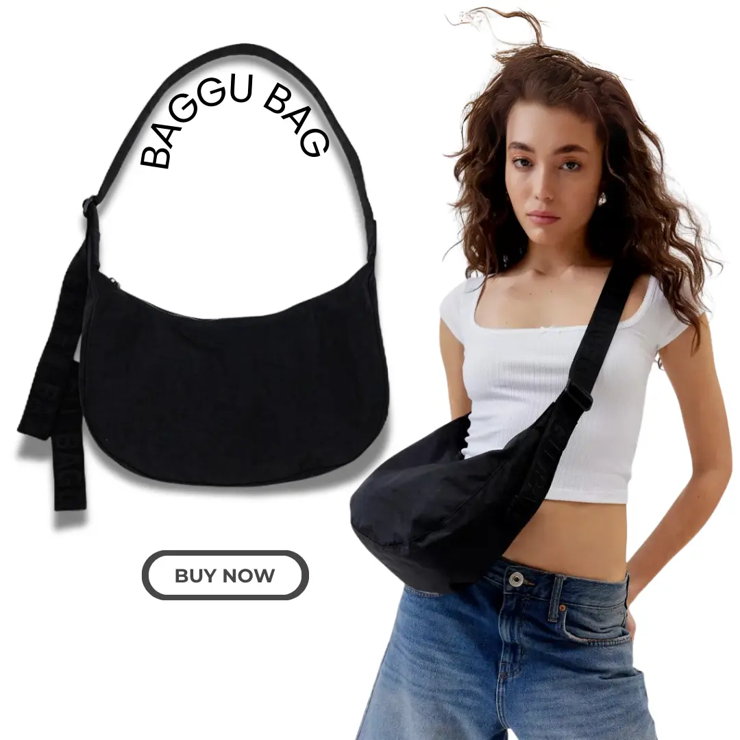 BAGGU Medium Adjustable Nylon Crescent Bag - Black - fall collection