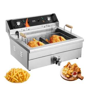 VEVOR Commercial Deep Fryer,  , 3000W Electric Turkey Fryer with Basket, Large Capacity 30.6Qt / 29L Countertop Single Oil Fryer, Stainless Steel, Temp Control, for Kitchen Restaurant Use, Silver