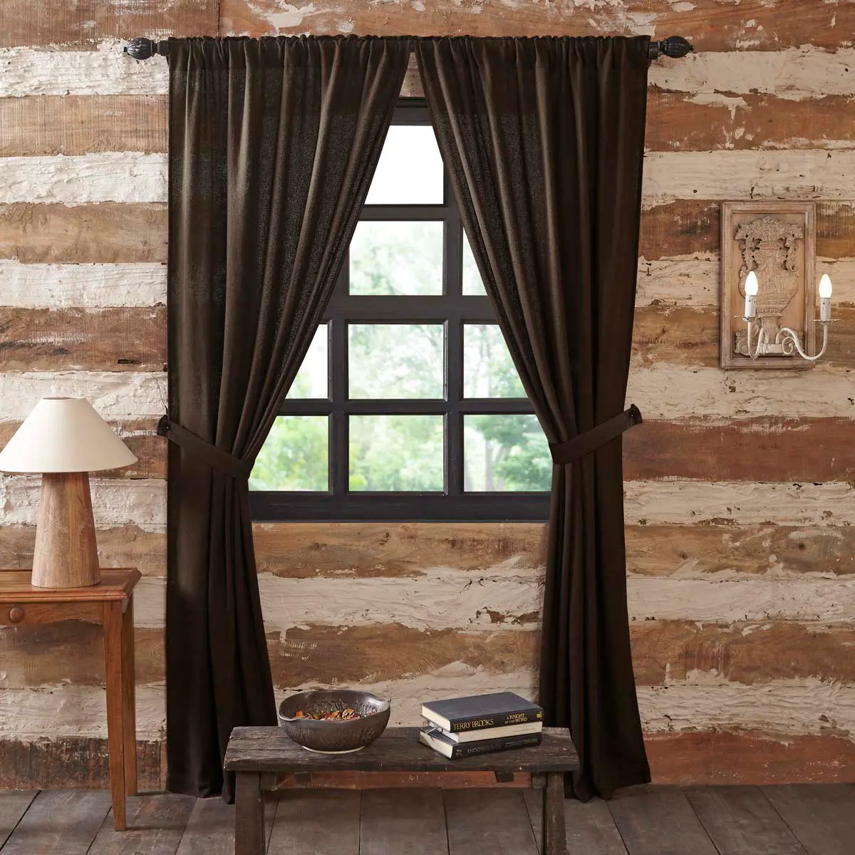 Baxter Burlap Chocolate Window Curtains, Brown Sheer Panel Curtains for Home Decoration, Brown Sheer Curtains
