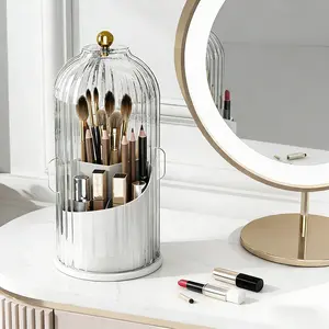 Dustproof Toothbrush Holder with Rotating Cover | 3-Slot Organizer for Makeup Brushes & Toothpaste | Bathroom Countertop Storage Essential | Ideal Holiday Gift