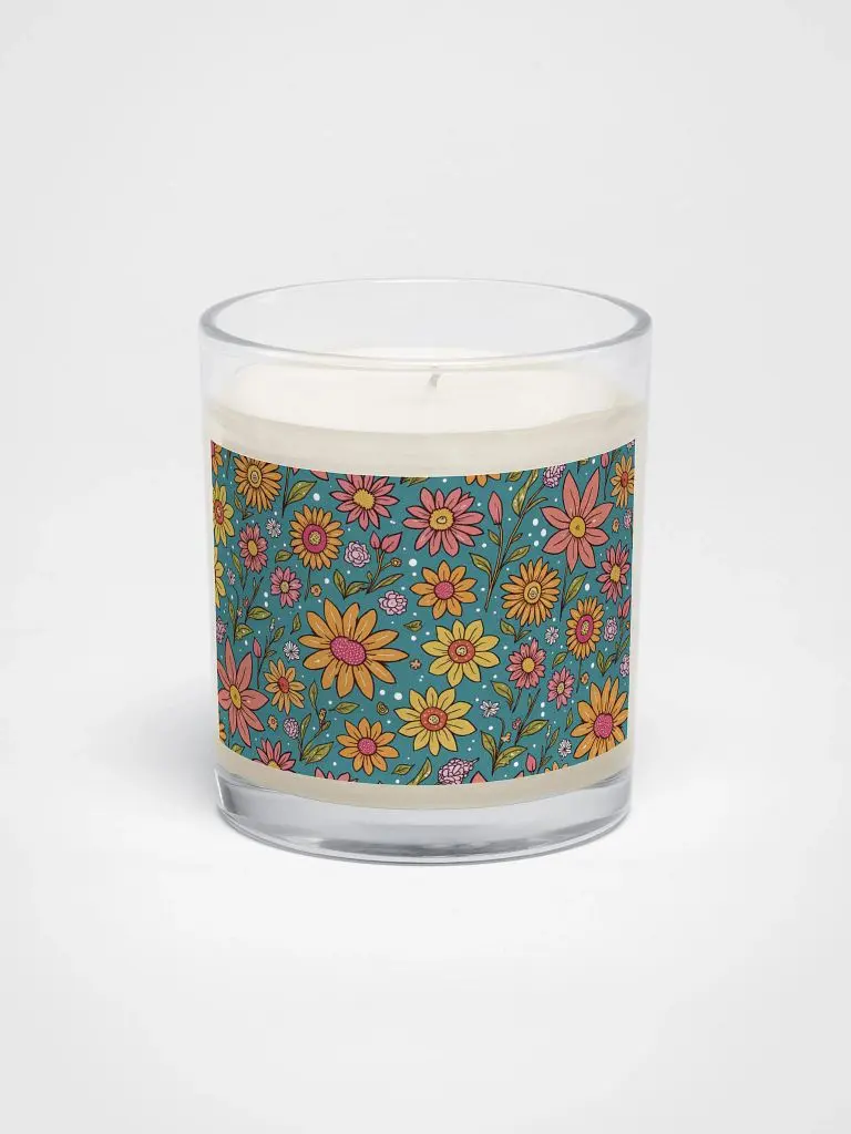 Flower Power Daisy Soy Candle With Retro Wildflower Design