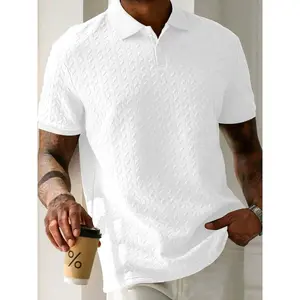 Men's Regular Fit Textured Polo Shirt, Casual Short Sleeve Collared Top for Summer, Fashion Men's Clothes for Daily WearGift