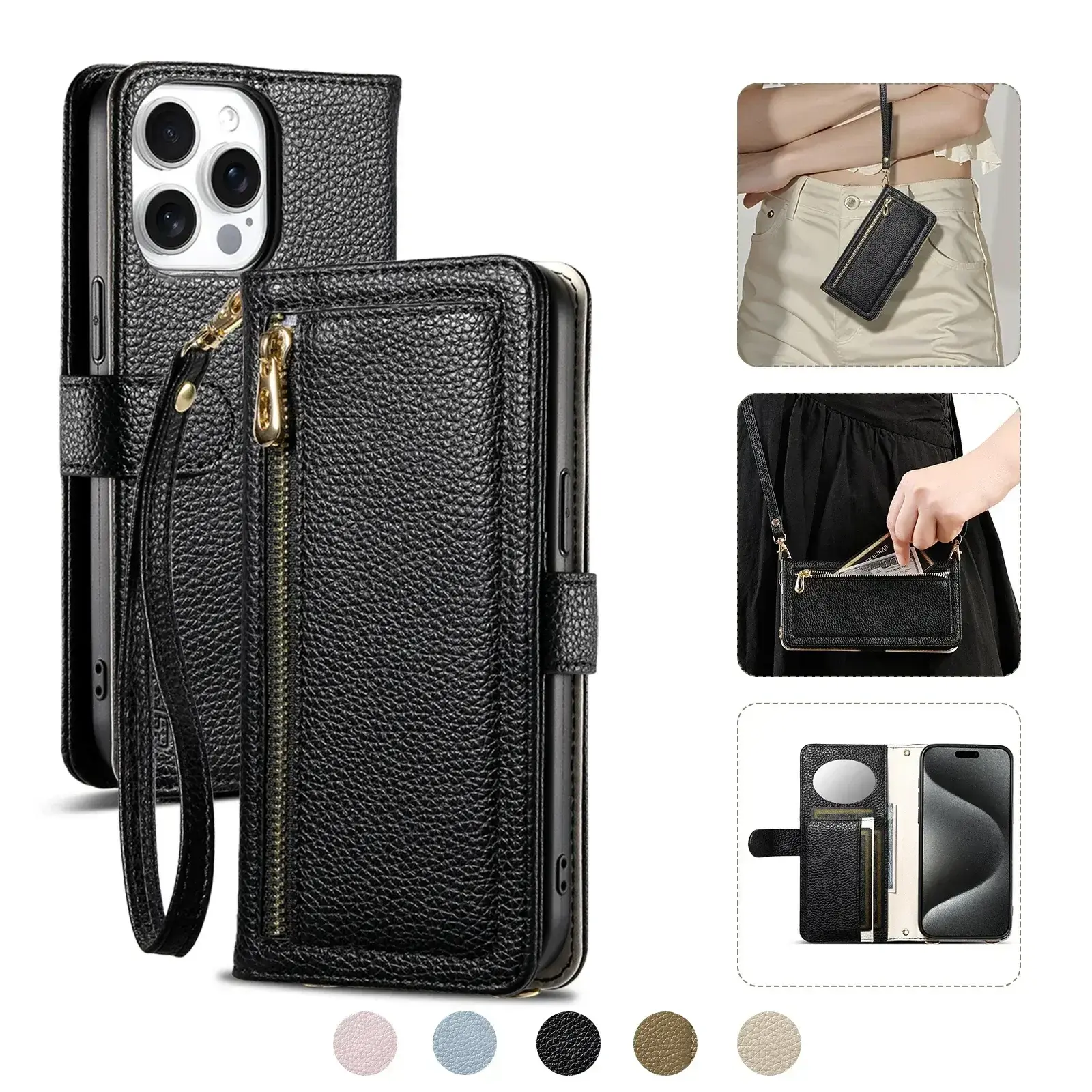 Leather Wallet Case Crossbody Phone Pouch with Multiple Card Slots for IPhone 17 16e 15 Plus 14 13 12 11 Xs Max Pro Case