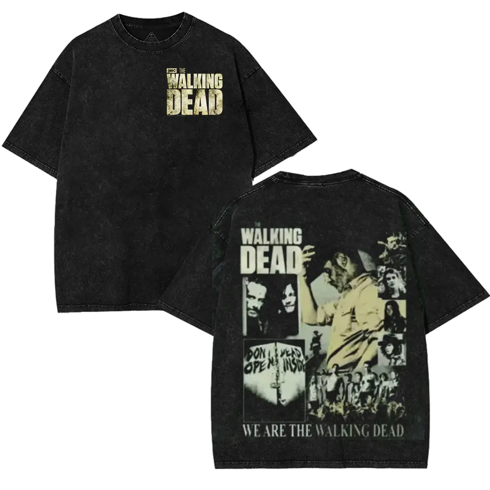 Women's Oversized T-Shirt with The Walking Dead Graphic, Washed Heavyweight Cotton, Short-Sleeve Crew Neck Top, Shortsleeve, Tshirt, Kangaroo, Fit, Pocket, Printed, Seamless, Soft, Streetwear, Comfortable, Casual, Fabric, Round Neck, Graphic Print, Oversi