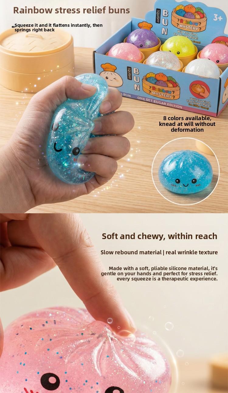 Glitter Dumpling Squishy with Box, Soft Sensory Squeeze Toy for Stress Relief, Mystery Glitter Dumplings, Decompression Dough,AnxietyRelief,Surprise Unboxing,Perfect GiftChoice,cute desktop accessories for office workers