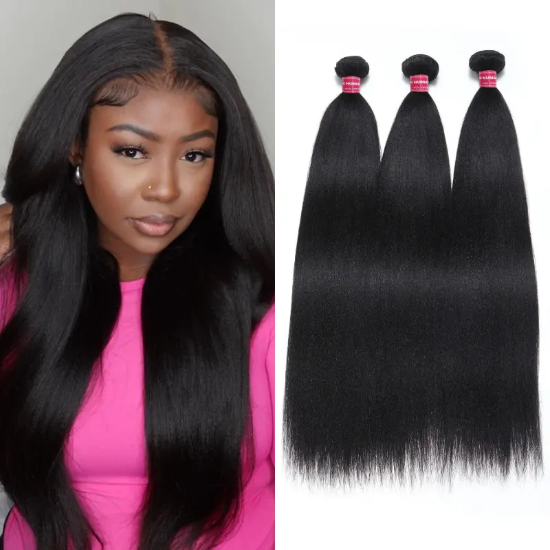 Sunber Yaki Straight 3/4Pcs Virgin Hair Extensions With Human Hair Bundles Natural Black Afro Body Wave Hairstyle