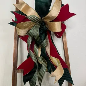 Christmas Tree Topper Bow 22”x 36” Large Velvet & Satin for Treetop Front Door Wreath Garland Mailbox with 4 Matching Ribbons