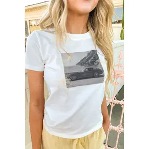 Embroidered Euro Car Long Loose Graphic Baby Tee