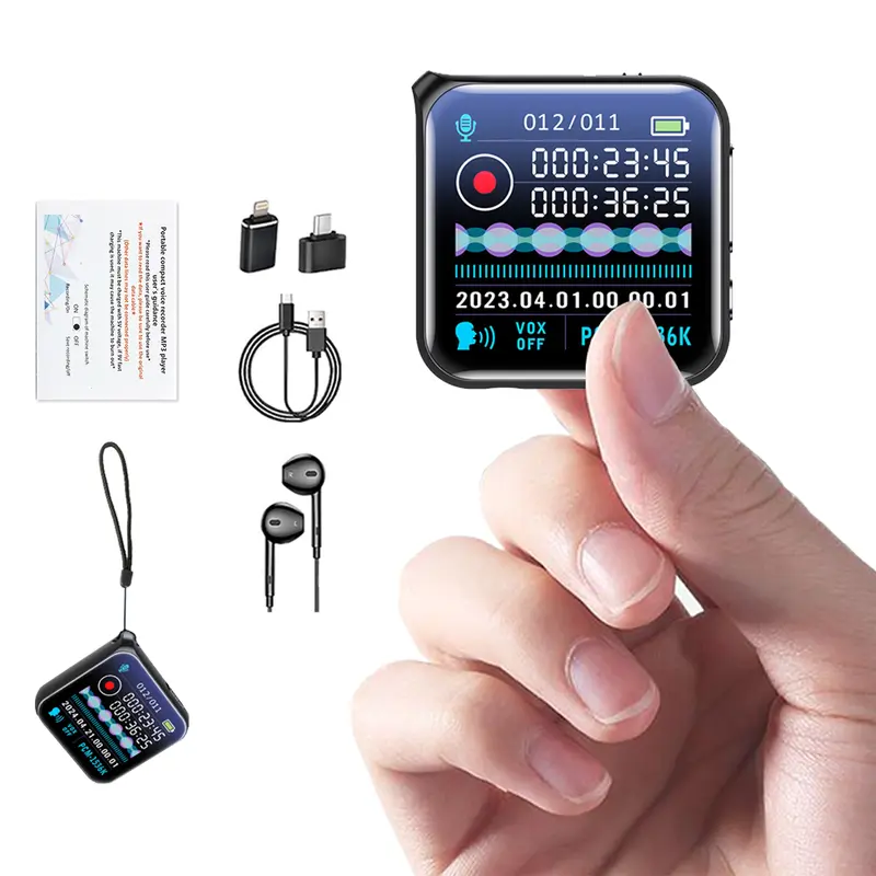 Chargeable Smart Voice Recorder Device - HD Audio Equipment with Large Screen, Extended Battery Life, 1-Click Recording & Saving, Built-in Mobile Compatibility, Included Headphones & Adapter Cables, Multifunction Features