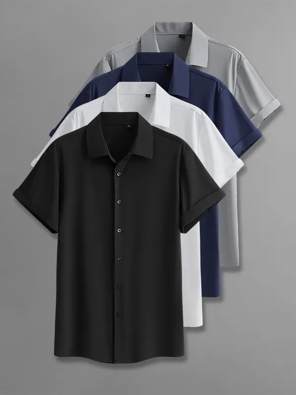 Men’s Short Sleeve Shirts – Multi-Pack for Summer, Loose Casual Style, Versatile Solid Color Turn-Down Collar Everyday Tops