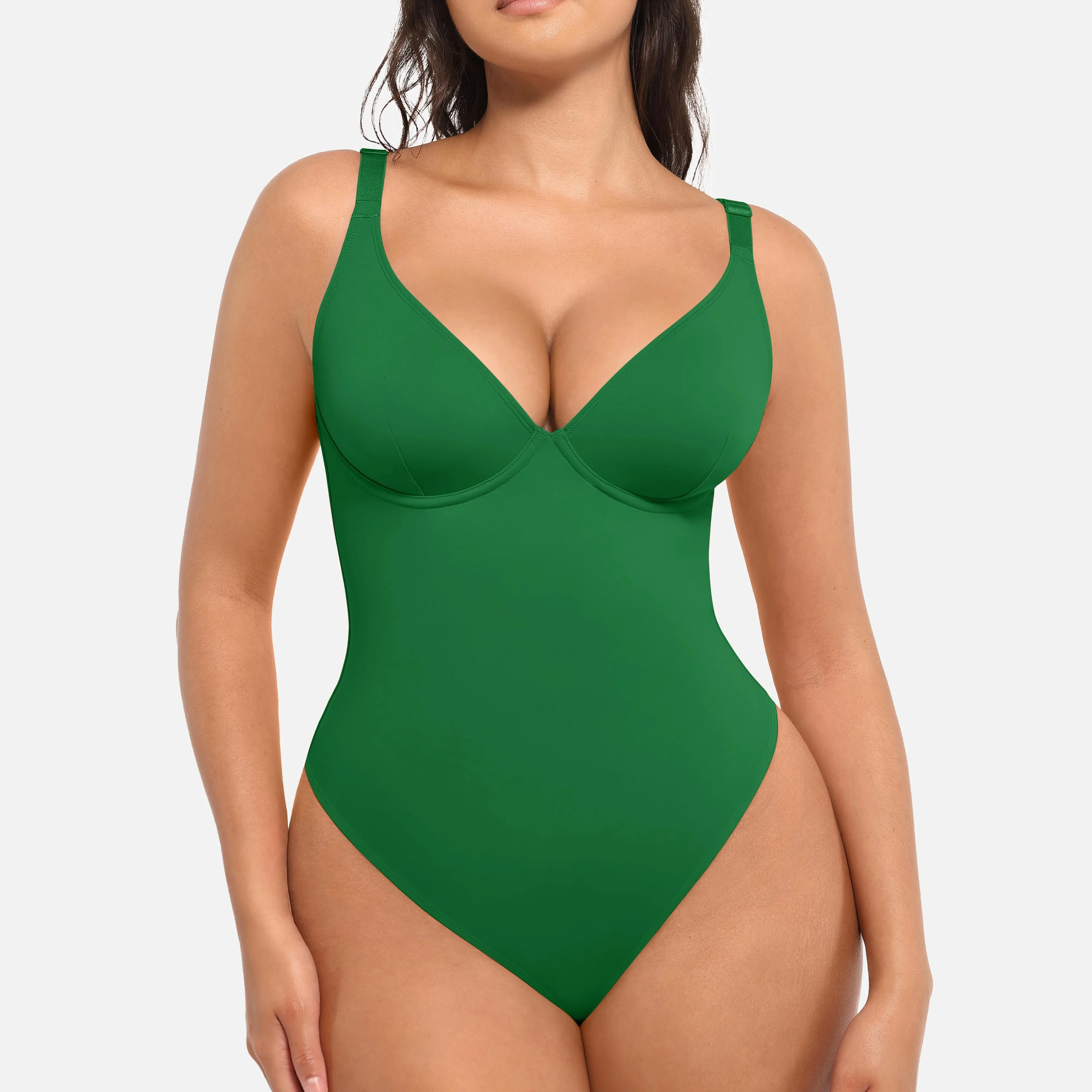 Sleeveless Deep-V Neck Old Moss Green