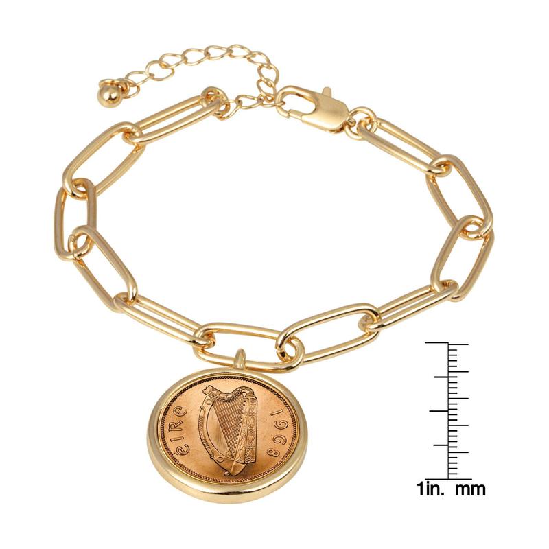 Irish Penny Coin Goldtone Elongated Link Bracel t