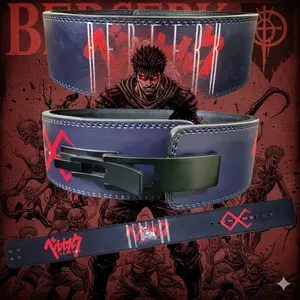 Dark Berserker Power Lever Belt Premium Leather Weightlifting Belt for Heavy Lifting with High-Quality Anime Design in Blue Suede