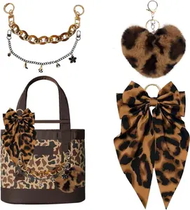 Bag Charms for Tote Bags, Satin Bow Keychain Kit Accessories for Yeti Camino, Fluffy Ball Gold Chains Charms for Women Purse Beach Handbag