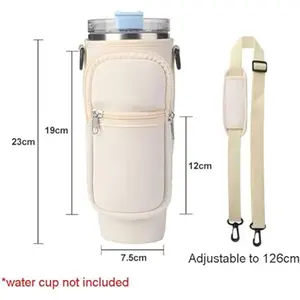 Water Bottle Carrier Bag Fit for 40oz Stanley Tumbler with Handle, Water Bottle Holder Bag with Adjustable Shoulder Strap for Stanley for Hiking Travelling Camping Travel Organizers Cup Drinkware