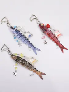 Realistic Jointed Fish Keychain Fishing Lure Keychains Fish Lure Keychain With Beaded Charm Fish Bait Keychain Fish Bag Charm Backpack Hanging Y2K Fish Pendant Bag Decoration Fisherman Fish Lure Key Chain Key Holder Keyring Purse Accessories for Women Men