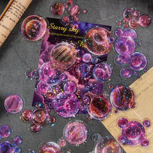 100 Sheets Vintage Planet Theme Stickers DIY Handmade Journal Decoration Scrapbook Materials, Retro Space Themed Adhesive Paper Supplies, Sticker Packs