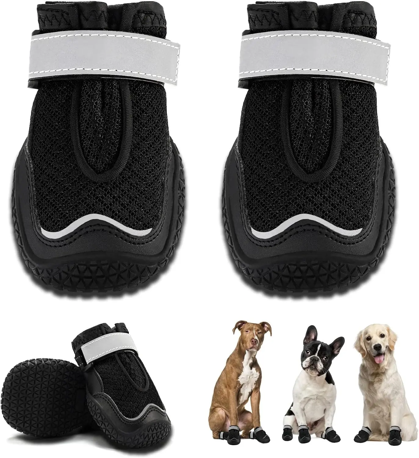 Hcpet Dog Boots for Large Dogs, Dog Shoes for Hot Pavement Winter Snow, Paw Protector Dog Booties Designed for Comfort and Breathability, Outdoor Booties for Small Medium Dogs for Hiking Black