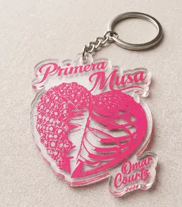 Omar Primera Musa Double-Sided Keychain, Courtz Pink Heart Acrylic Keychain, Latin Music Fan Gift, Cute Aesthetic Charm,  Clear Keyring