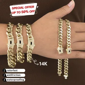 14k Gold Plated Miami Cuban Link Chain Bracelet, Thickened, Dense and Chunky 7.5/8.5 inch-Hip-Hop Jewelry for Men/Women Hypoallergenic Material, Sweat-Resistant, Chunky Gold Bracelet for Streetwear, Dates and Daily Wear, Trendy Accessory Christmas Gift