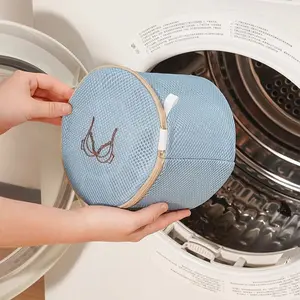 Thickened Cylindrical Bra Embroidered Laundry Bag, Washer Protection, Anti-Tangle, Shape Retention, Hangable, Clothes Storage
