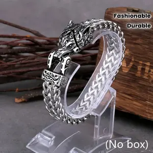 1pc Vi Wolf Head Brlet for Men - Stainless Steel Mesh Motorcycle Jewelry with Intricate Wolf Design, Durable Fashionable Gift for Birthday Anniversary