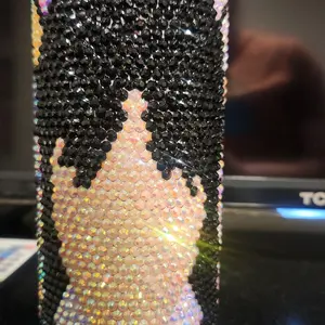 Custom Made Wednesday Addams Rhinestone Studded 20oz Stainless Steel Tumbler with Black Bead Design - Bottle, Drinkware
