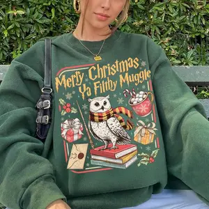 Merry Christmas Sweatshirt, Retro Wizard Holiday Sweater, Wizard Christmas Shirt, Wizard Gift for Fans Pullover Shirt Womenswear