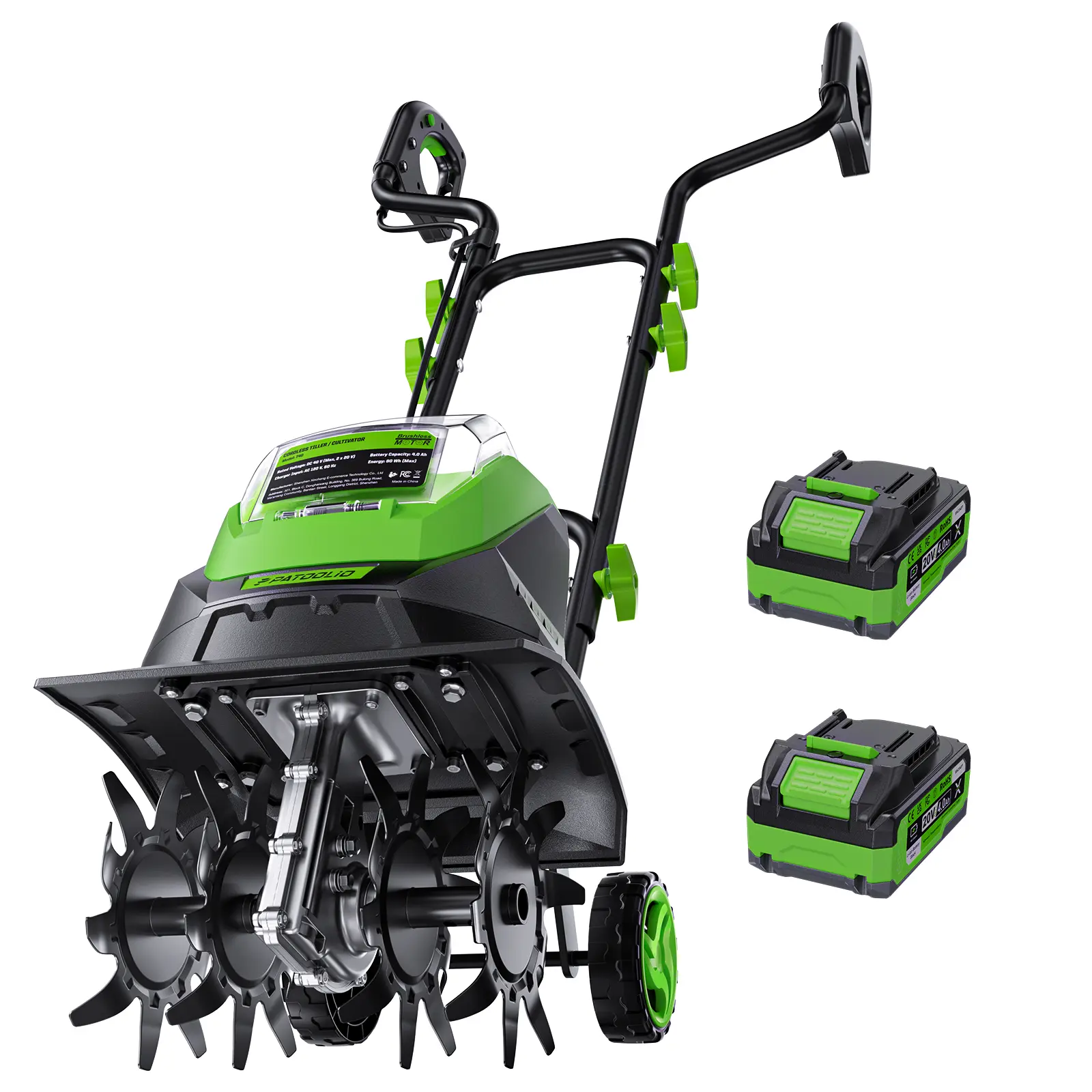 40V Cordless Tiller Cultivator, 14" Width 8.7" Depth Electric Garden Tiller Rototiller with 2 x 4.0Ah Batteries, 4 Adjustable Depth Wheels for Backyard Lawn Soil Cultivation