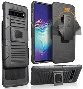 Case with Clip for Galaxy S10 5G, Nakedcellphone Black Rugged Ring Grip Cover + Belt Hip Holster Stand [with Built-In Mounting Plate] for Samsung Galaxy S10 5G (SM-G977)