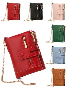 Solid Color Bifold Zipper Wallet with Chain Wristlet, Fashionable Anti-theft Protection Pu Leather Coin Purse, Casual Trendy Versatile High-quality Daily Wallet for Men & Women, for Fall Outfits Fall Freshness, Durable Bifold Wallet