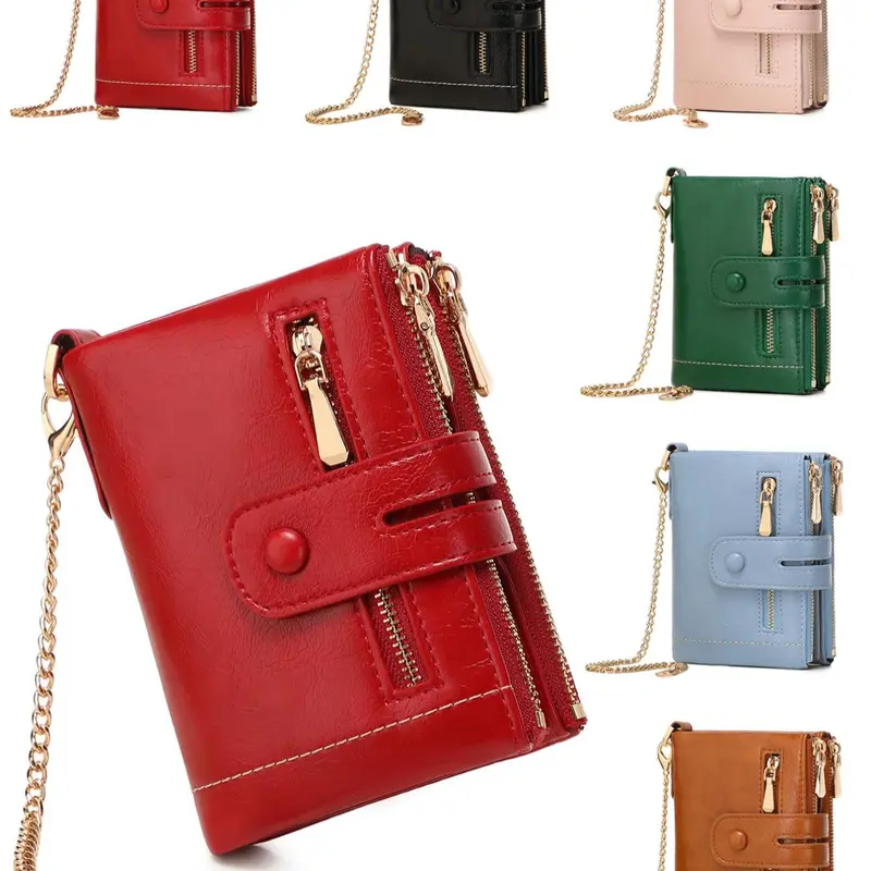Solid Color Bifold Wallet with Chain Wristlet, Fashionable Anti-Theft Protection PU Leather Coin Purse, Casual Trendy Versatile High-quality Daily Wallet for Men & Women，Suitable for Thanksgiving, Christmas, Valentine's Day, men's gift giving