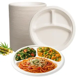 FPN Compartment Plates Premium Compostable - Sugarcane Fiber, Biodegradable with 3 Compartments, Microwave Safe - Pack of 250 for Parties, Weddings & BBQs