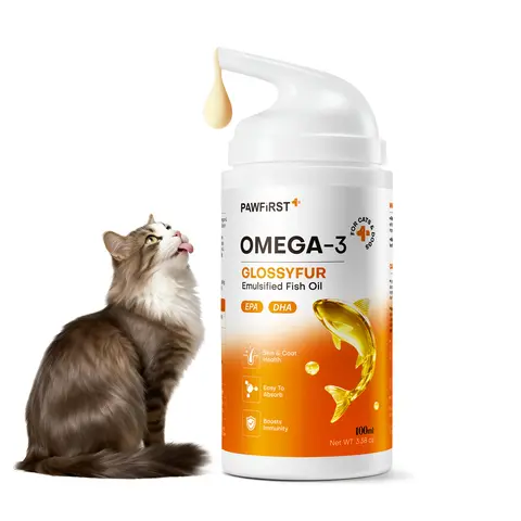 PawFirst Emulsified Fish Oil Health Supplements for Dogs & Cats - Fast-Absorbing Liquid with EPA & DHA, Supplements for Healthy Skin, Shiny Coat, Overall Wellness, 3.4 oz