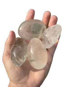 Clear Quartz Palm Stone from Brazil - Pretty Oval Piece for Meditation - Unique Curved and Straight Design - Perfect for Hand Holding