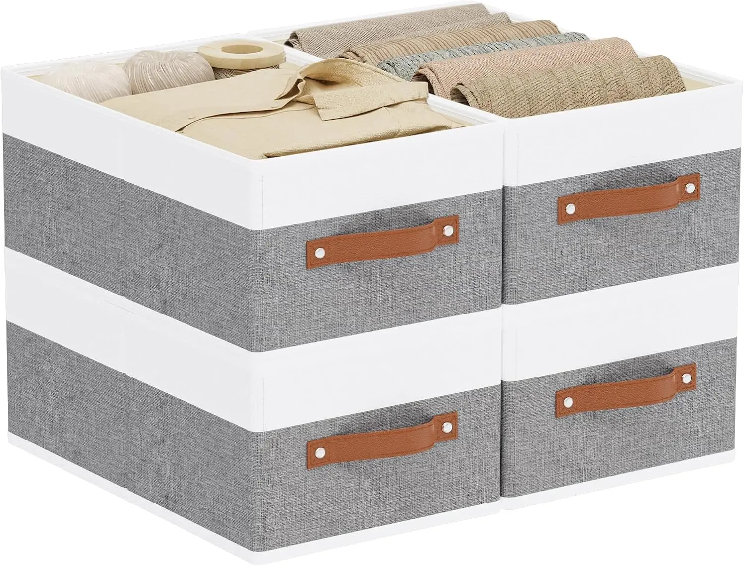 Fabric Storage Baskets 2/4/6-Pack - Collapsible Canvas Closet Organizers with 3 Handles - Spacious Bins for Shelving, Clothes, Toys & Home Storage