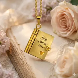 Sentimental Mom Necklace from Daughter Son - Golden Book Charm Jewelry for Mother's Day | Best Mom Ever Birthday Gift & Heartfelt Keepsake box