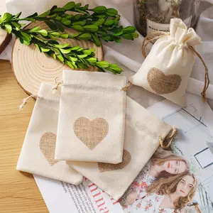 Pack of 24 Jute Bags with 5 m Drawstring & 25 Heart-Shaped Gift Tags, Small for Filling, Cotton Bags, Ramadan Calendar, Jewellery, Wedding, Gift Bag, 13 x 18 cm / 5.1 x 7.08 inch