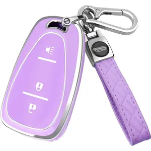 for Chevy Key Fob Cover with Keychain,Soft TPU Key Case Shell Full Protection for Chevy Equinox Sonic Spark Traverse Trailblazer Trax Malibu Camaro Cruze Blazer 3 Button Holder (Purple)