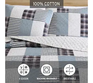 Eddie Bauer Camano Island Plaid Blue Cotton King Quilt Set