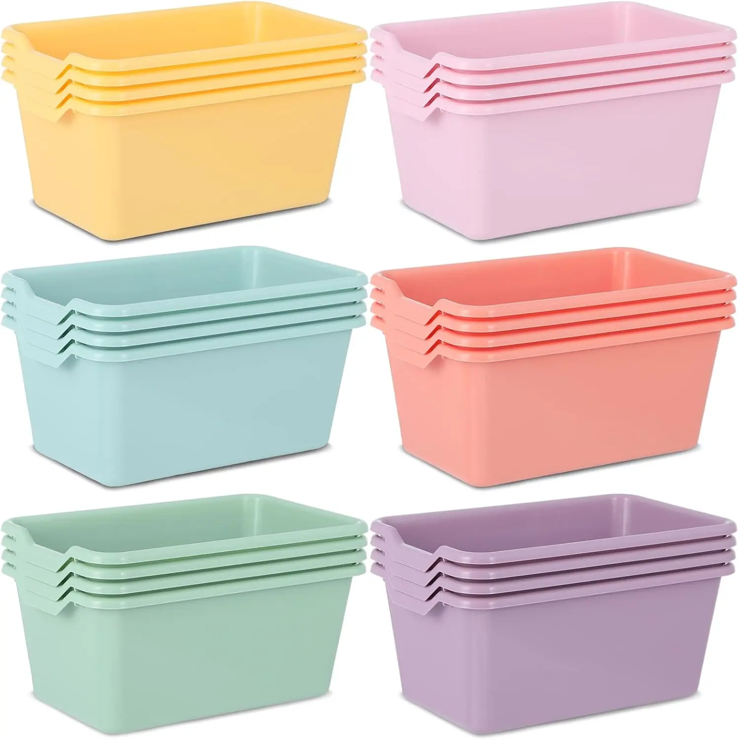 Gisgfim 24-Pack Simple Shape Pastel Plastic Cubby Bins, Classroom Storage Containers, Desk Organizer for Office Organization Needs