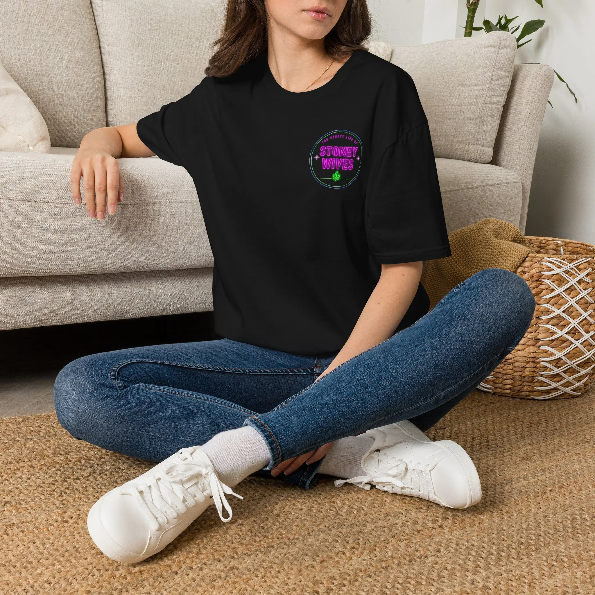 SLOSW Neon Logo Tee | The Secret Lives Of Stoney Wives Podcast Merch Shirt | Retro Graphic T-Shirt | Boho Planty Lifestyle Streetwear Tee