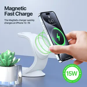 Bracket charging cable 3-in-1 Charging Station for Apple Qi2 15W Wireless Charging MagSafe Charger Stand for iPhone 16/15/14/13/12 iWatch AirPods FCC Certified Magnetic Phone Charger