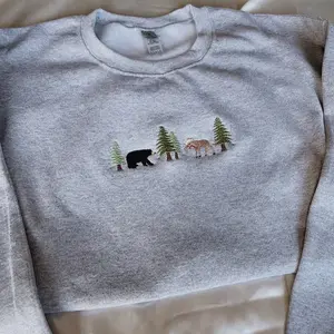 Embroidered Bear and Moose Sweatshirt