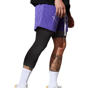 Men's Compression  Pants Single  3/4 Base Layer Basketball Leggings Athletic One  Capri Tights Running