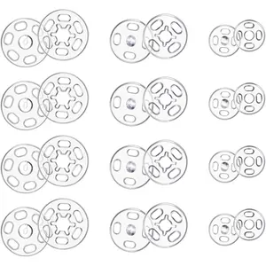 100 count Clear Plastic Snaps for Sewing, Round Sew  Snap Buttons Fasteners for Clothing Shirt Pant DIY Crafts (40 Sets/7mm, 30 Sets/10mm, 30 Sets/15mm)