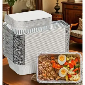 50-Pack Disposable Foil Containers with Cardboard Covers, 8.5"*6" Baking Pans for Meal Prep, Freezer & Takeout - 2.25 LB Capacity - Reusable Aluminum Pans with Lids - Durable & Leak-Proof