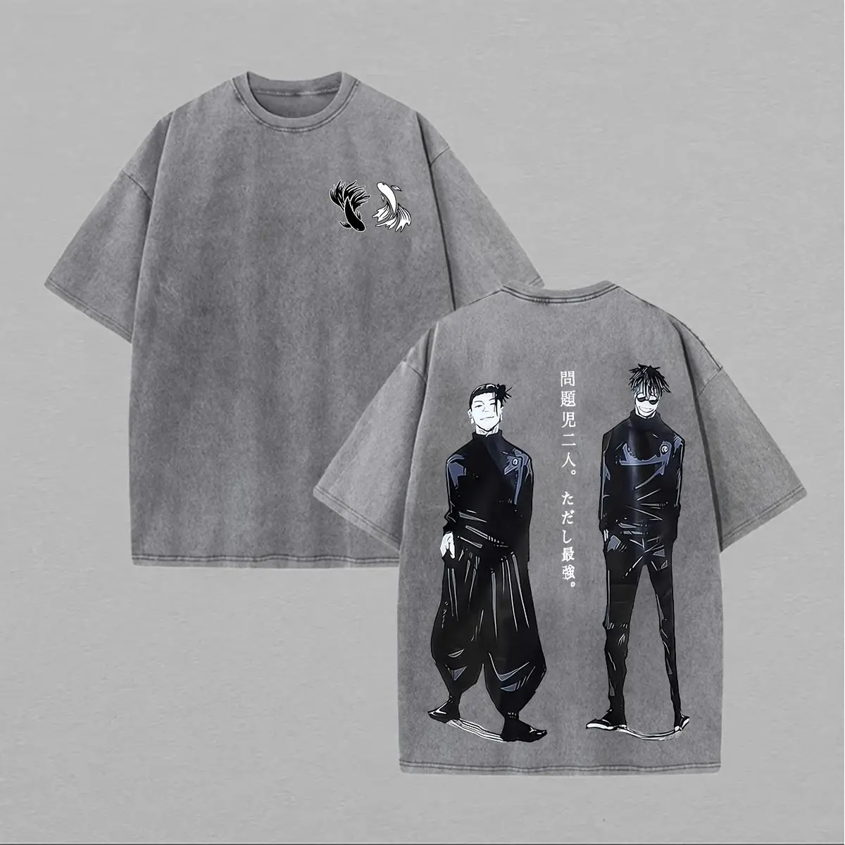 Men's Vintage Round Neck Shortsleeve Streetwear Tshirt - Jujutsu Kaisen Printed, Washed, Distressed Menswear Casual Top (a33)