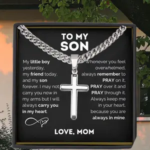 Thoughtful Keepsake for Son Gift  Never Forget That I Love You Chain with Cross Necklace Fashionable Necklace With Gift Box